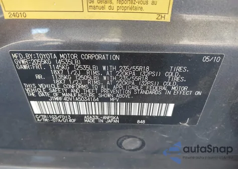 2010 Toyota Rav4 Sport from USA, damaged, VIN JTMRF4DV1A5034164